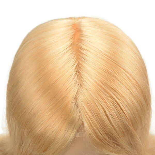 Women’s toupee french lace with clear PU back sides Q6 613 blond long hair (6)