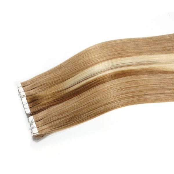 Two Injection tape in hair extensions in brown and blonde, 7-Star Full Cuticle Human Remy Hair